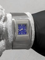 Vintage Gucci square blue dial watch front view