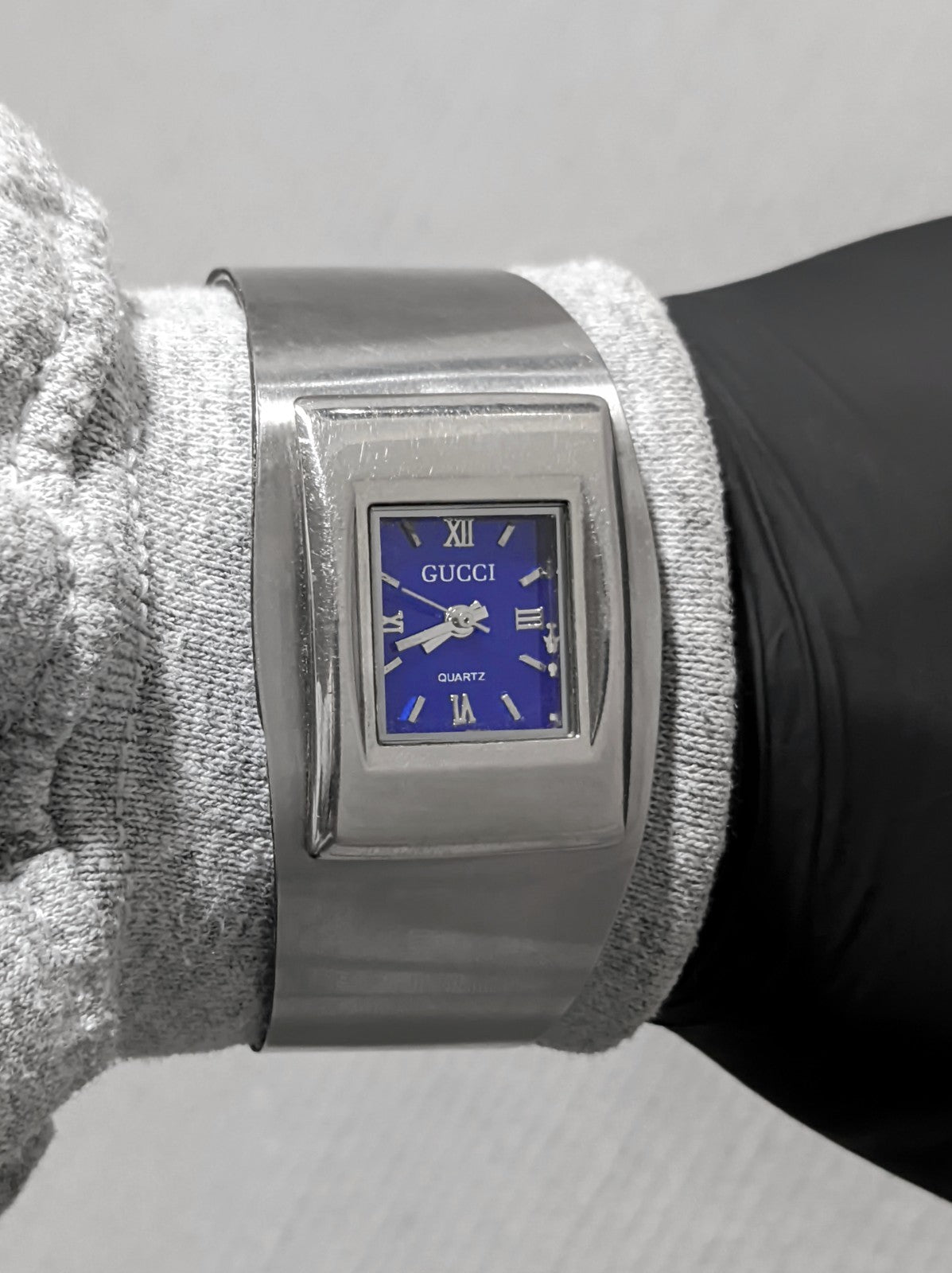 Vintage Gucci square blue dial watch front view